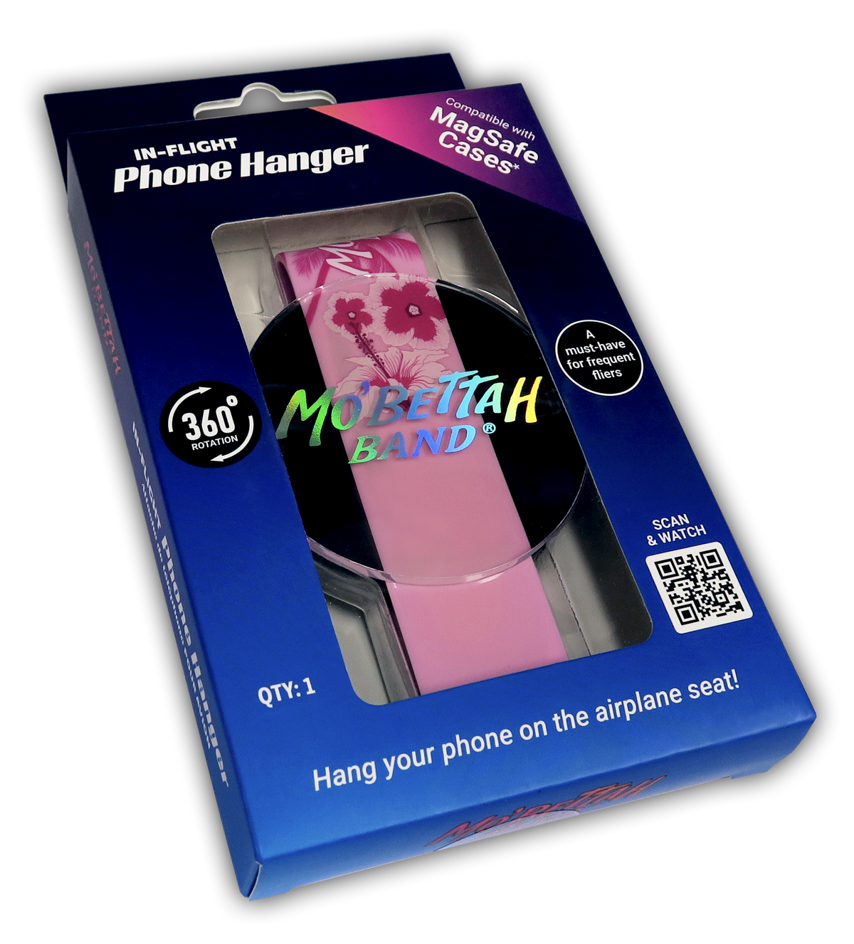 Pink Mo'Bettah Airplane Phone Holder in retail packaging